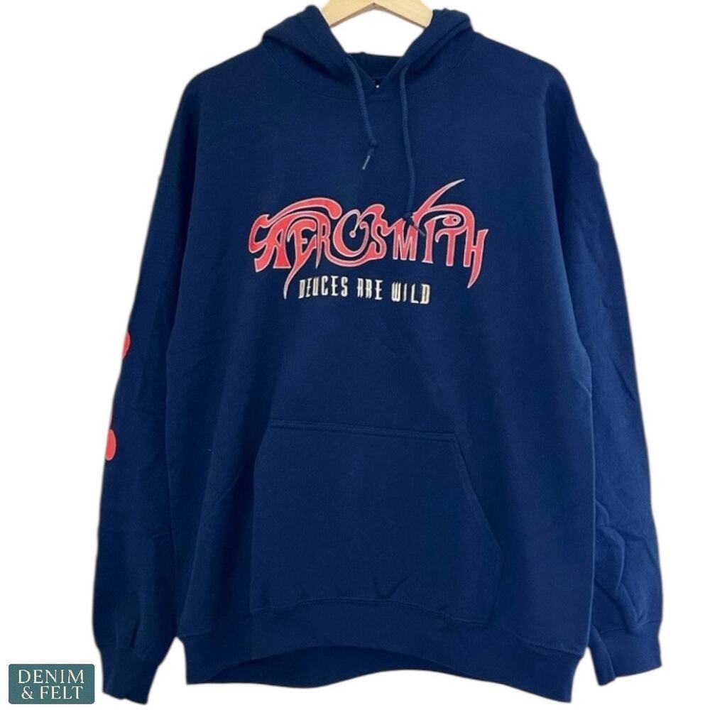 Aerosmith Deuces Are Wild Las Vegas Navy Graphic Pullover Hoodie Vintage Rock — image 2 of 8